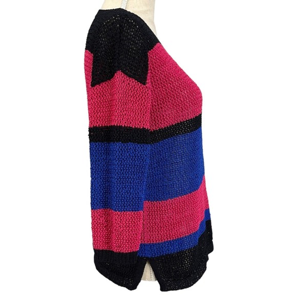 Jones New York Signature Striped 3/4 Sleeve Open Knit Sweater Womens Petite S - Picture 6 of 13